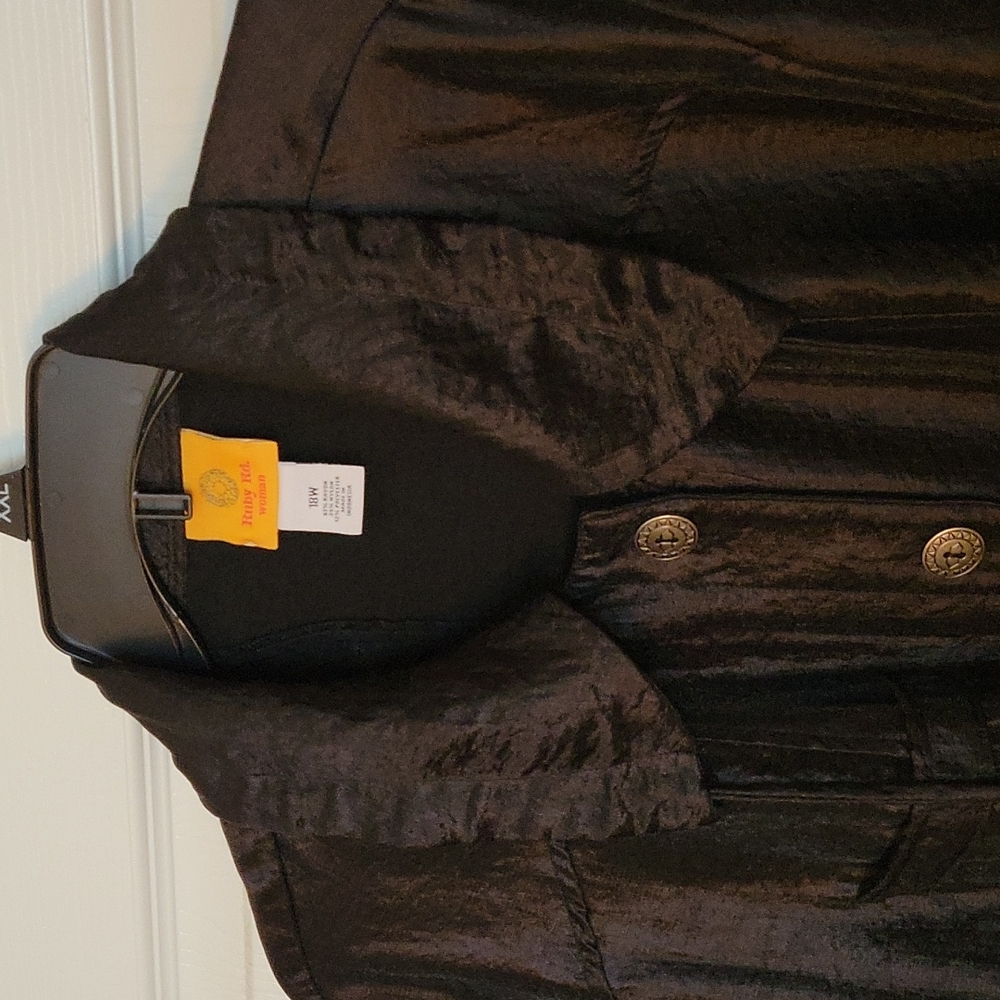 Ruby Rd Black Jacket 18W Silver Button Up - Picture 7 of 9